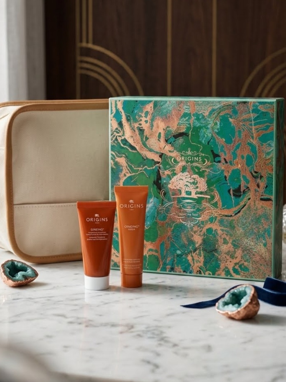 New Origins GinZing Skincare Set with Travel Pouch & Gift Box